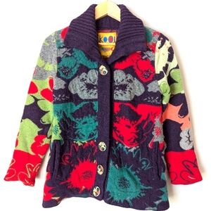 Vintage Kool knit wear floral patch work design lambs wool grandma core  women M